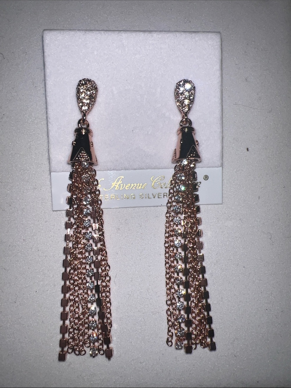 Rose Gold Tassel Drop Earrings with Sparkling Accents